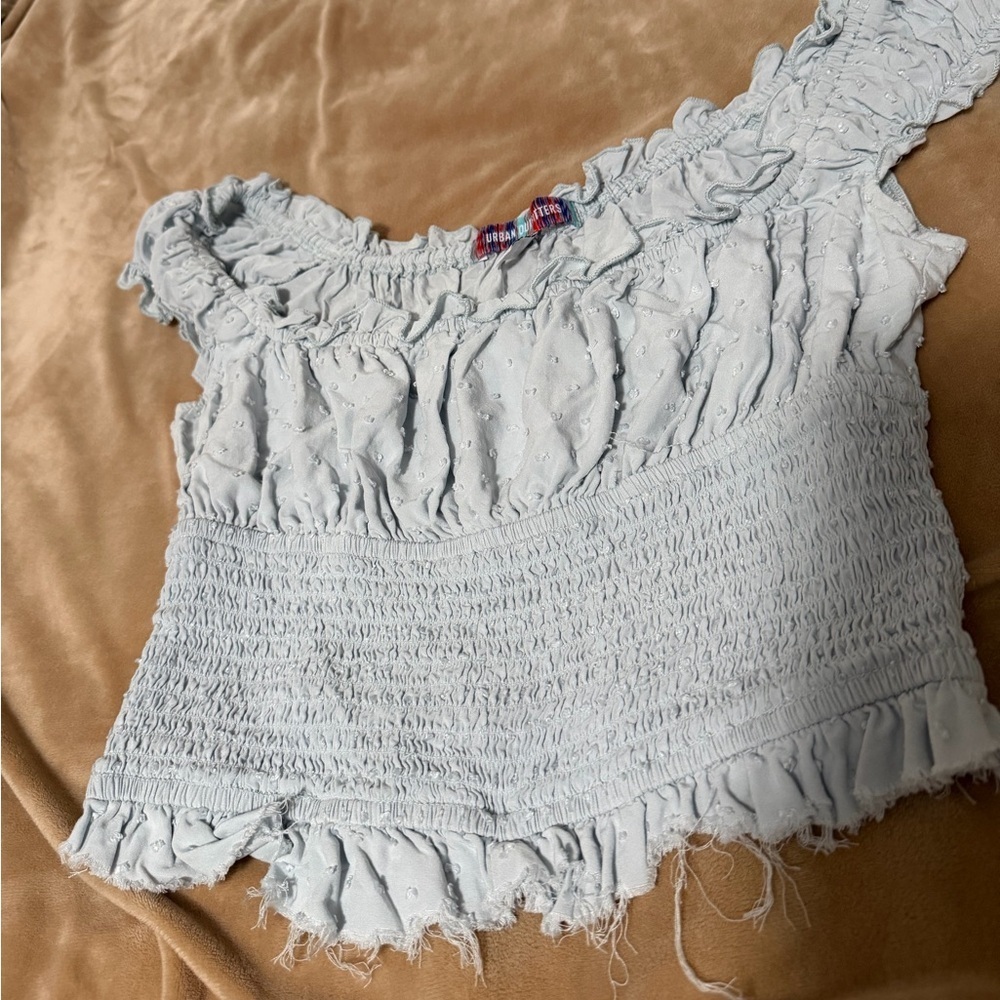 Urban Outfitters Light Blue Ruffled Smocked Blouse Women’s Medium